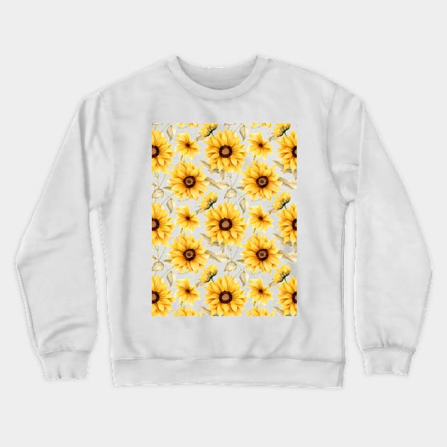 Sunflowers watercolor pattern #2 Crewneck Sweatshirt by RunAki